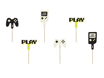 Cupcake toppers - Gamer, 6-10.5 cm, mix (1 pkt / 6 pc.)