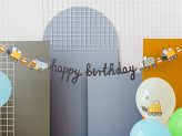 Banniere ''Happy birthday'' Véhicules de chantier, 2 m, melange de couleurs