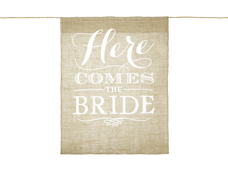 Flaggbanner – Here Comes The Bride – vit – 41x51 cm