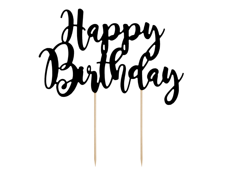 Tårttoppers – Happy Birthday – svart – 22.5 cm