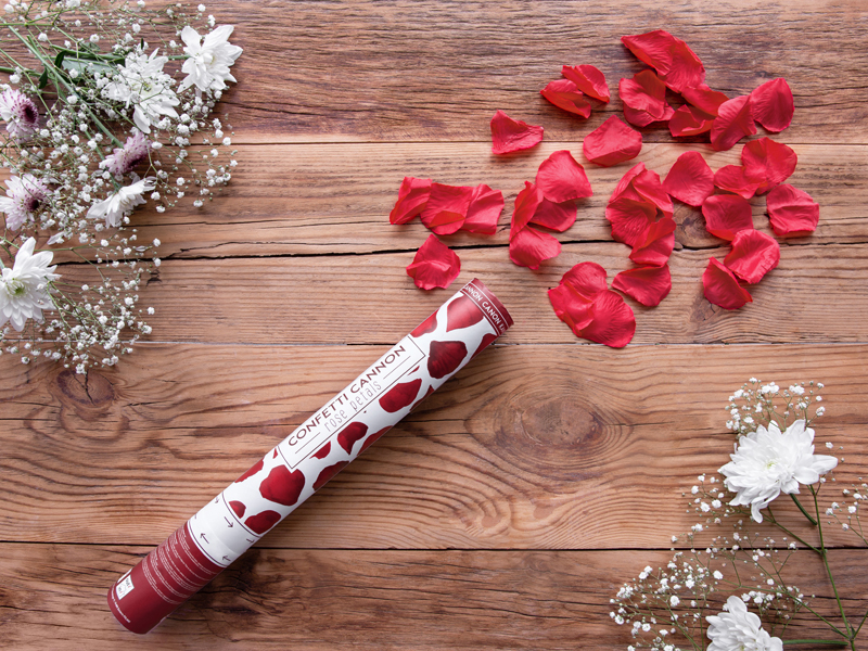 Confetti cannon with rose petals, deep red, 40cm shop