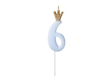 Bougie d'anniversaire Chiffre 6, bleu clair, 9.5cm