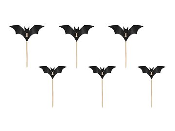 Décorations pour cupcakes Chauves-souris, noir, 3.6-4.7cm (1 pqt. / 6 pc.)