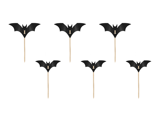 Bat Cupcake Decorations, black, 3.6-4.7cm (1 pkt / 6 pc.)