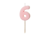 Birthday candle Number 6, light pink, 5.5 cm