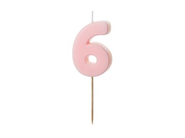 Birthday candle Number 6, light pink, 5.5 cm