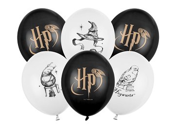 Balony Strong Harry Potter z nadrukiem, biało-czarny (1 op. / 6 szt.)