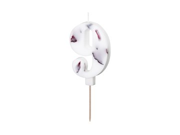 Birthday Candle Number '9', White with Flower Petals, 8 cm