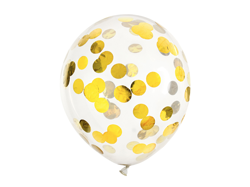 Konfettiballong – cirklar – guld – 30 cm – 6-pack