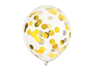 Balony z konfetti - kółka, 30cm, złoty (1 op. / 6 szt.)