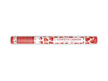 Confetti cannon with hearts, red, 60cm