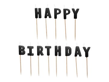Happy Birthday birthday candles, 2.5 cm, black (1 pkt / 13 pc.)