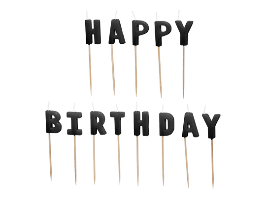 Happy Birthday birthday candles, 2.5 cm, black (1 pkt / 13 pc.)