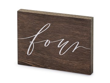 Wooden table number, ''Four'', 2x18x12.5 cm