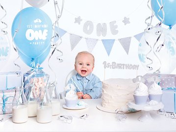 Party decorations set - 1st Birthday, silver