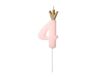 Birthday candle Number 4, light pink, 9.5cm
