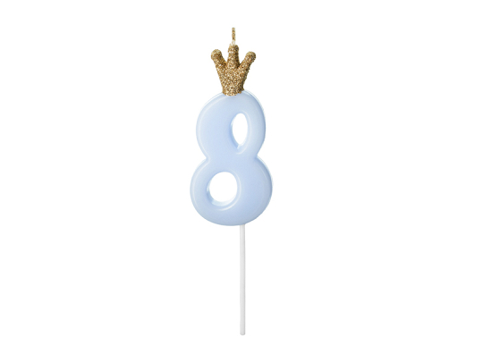 Bougie d'anniversaire Chiffre 8, bleu clair, 9.5cm