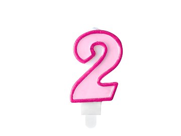 Birthday candle Number 2, pink, 7cm