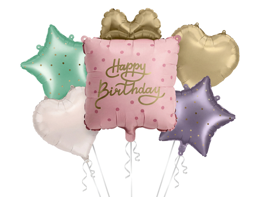 Foil balloon set Gift Happy Birthday, mix (1 pkt / 5 pc.)