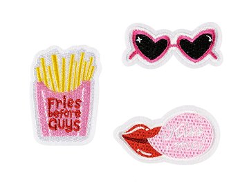 Iron on patches Kiss me, mix, 4.5-6.5x3-6 cm (1 pkt / 3 pc.)