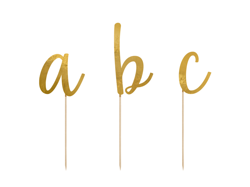 Tårttoppers – Alfabet – guld – 12 cm – 53-pack