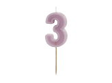 Birthday candle Number 3, violet, 6 cm