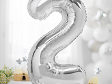 Standing foil balloon Number ''2'', 70cm, silver