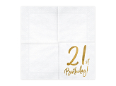 Serviettes de table 21ème anniversaire, blanc, 33x33cm (1 pqt. / 20 pc.)