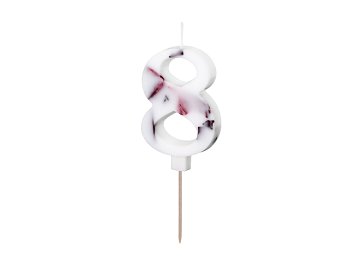 Birthday Candle Number '8', White with Flower Petals, 8 cm