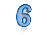 Bougie d'anniversaire Chiffre 6, bleu, 7 cm