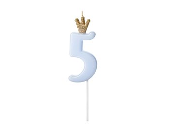 Bougie d'anniversaire Chiffre 5, bleu clair, 9.5cm