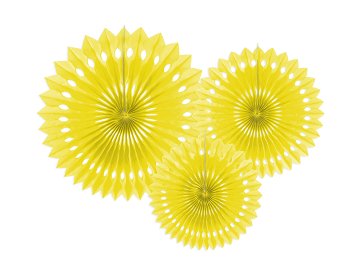 Rosettes décoratives, jaune, 20-30cm (1 pqt. / 3 pc.)