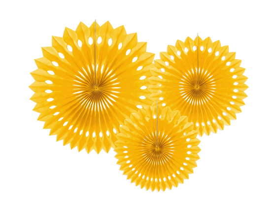 Rozety dekoracyjne, żółty, 20-30cm (1 op. / 3 szt.)