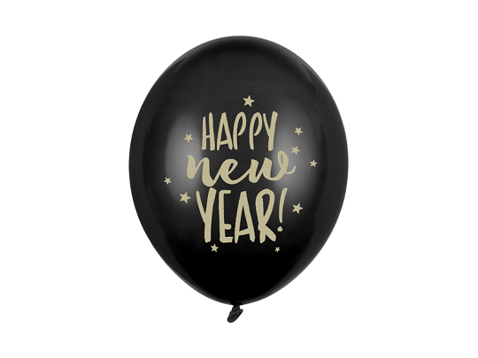 Balony 30cm, Happy New Year, Pastel Black (1 op. / 50 szt.)