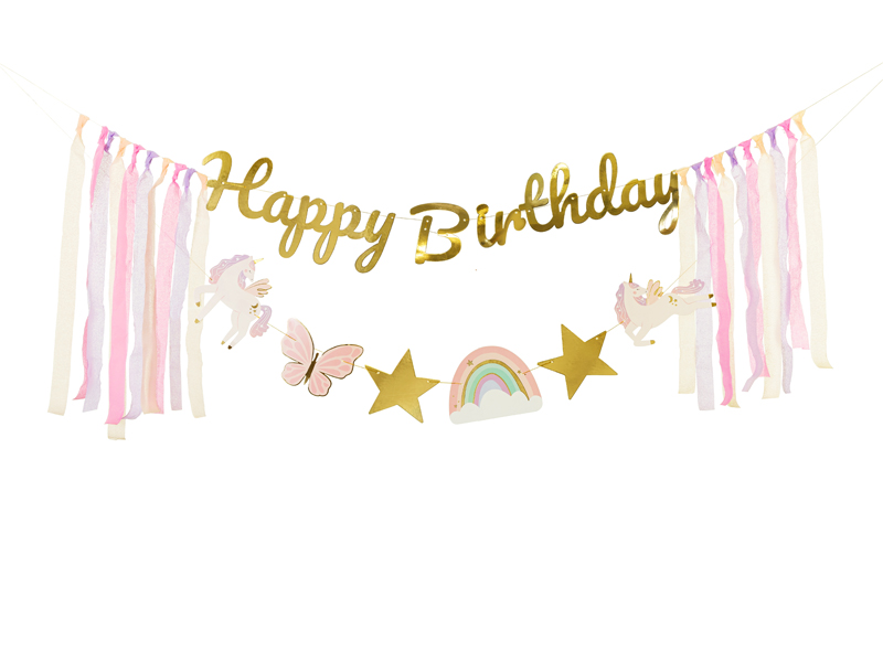 Flaggbanner – Happy Birthday – Enhörningar – mix – 230x17.5 cm