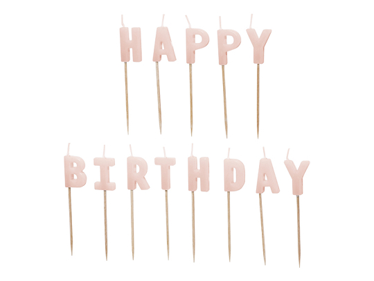 Świeczki urodzinowe Happy Birthday, 2,5 cm, różowy (1 op. / 13 szt.)