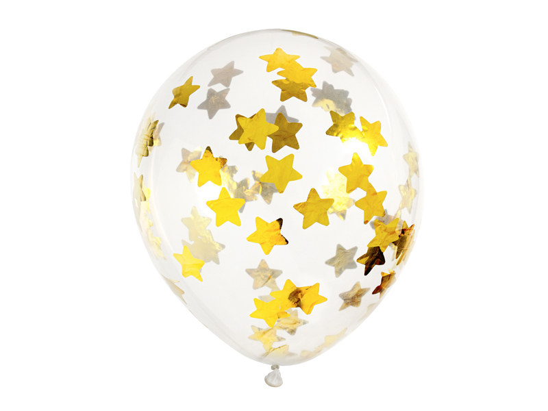 Konfettiballong – stjärnor – guld – 30 cm – 6-pack
