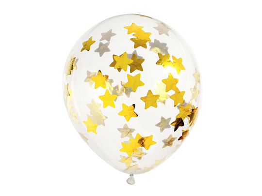 Confetti balloons - stars, 30cm, gold (1 pkt / 6 pc.)