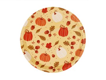 Pappteller Kürbisse und Eicheln, 23 cm, orange (1 VPE / 6 Stk.)
