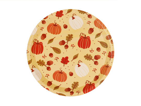 Pappteller Kürbisse und Eicheln, 23 cm, orange (1 VPE / 6 Stk.)