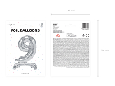 Standing foil balloon Number ''9'', 70cm, silver