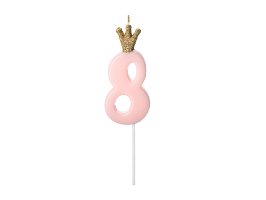 Birthday candle Number 8, light pink, 9.5cm