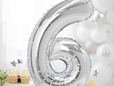 Standing foil balloon Number ''6'', 70cm, silver