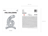 Standing foil balloon Number ''6'', 70cm, silver