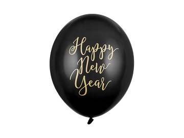 Balony 30cm, Happy New Year, Pastel Black (1 op. / 6 szt.)