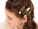 Hair clips Daisy, 5x1.5-2 cm, gold (1 pkt / 3 pc.)